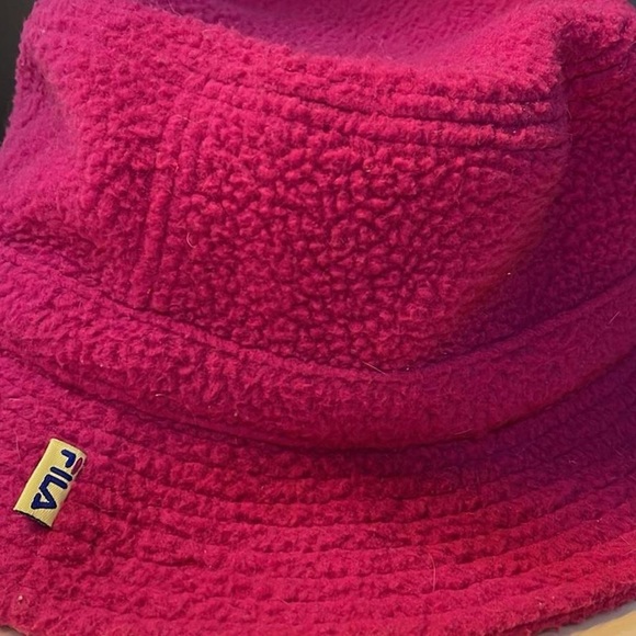 Magenta Colored Sherpa FILA Bucket Hat - Picture 3 of 5